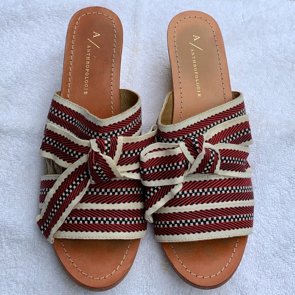 Anthropologie Strappy Bow Wedge Sandals